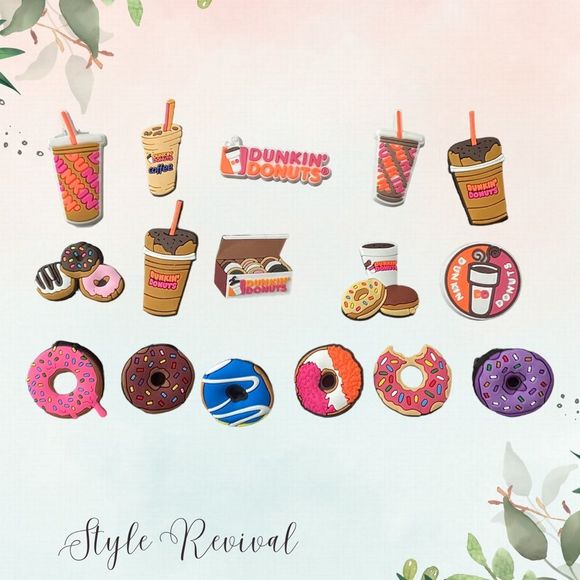 16 Pc Dunkin Coffee Croc Shoe Charms Jibbitz - Donuts Coffee Set Bundle Lot - Picture 2 of 4